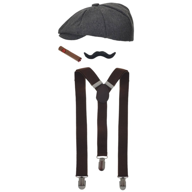 1920s Gangster Mens Flat Cap Accessory Set