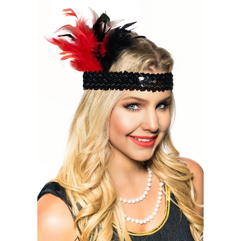 1920s Red and Black Feather Flapper Headband