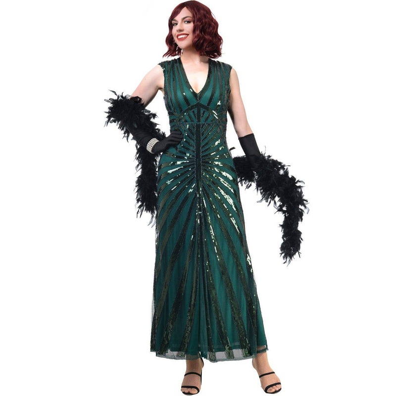 1930s Hollywood Green Plus Size Womens Costume Dress