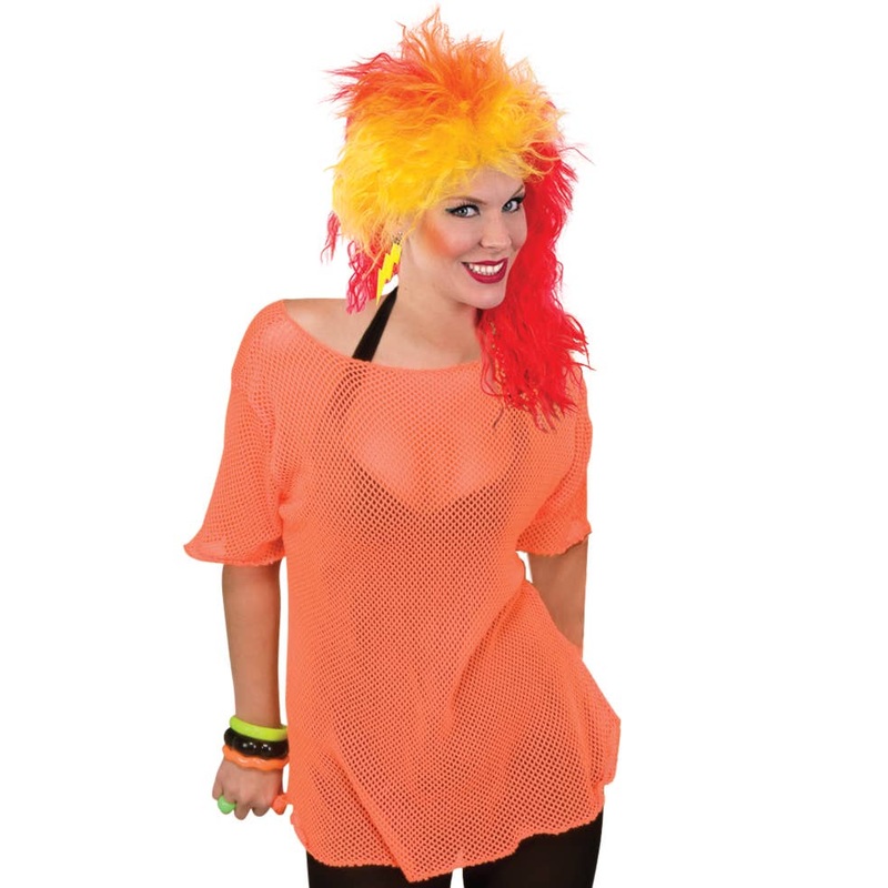 1980s Neon Orange Mesh Costume Top