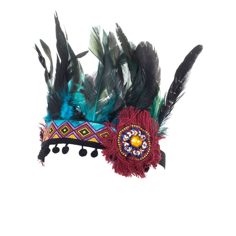 Aztec Black and Green Feather Costume Headpiece