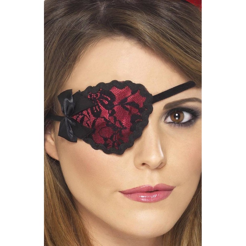 Buccaneer Beauty Womens Red And Black Lace Pirate Eye Patch Accessory