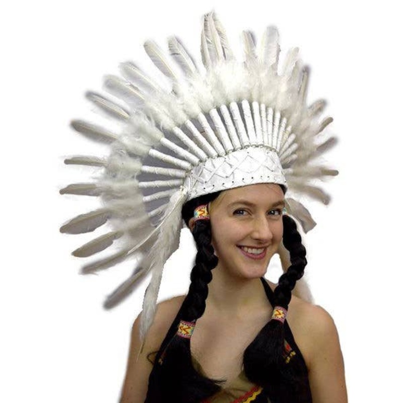 Deluxe White Feather Native American Chief Costume Headdress
