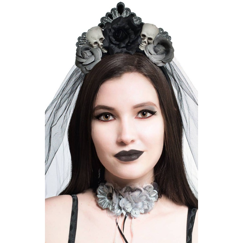 Floral Gothic Bride Veil Halloween Headpiece