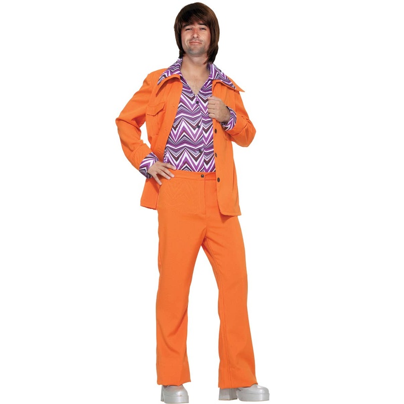 Funky 70s Orange Leisure Suit Mens Costume