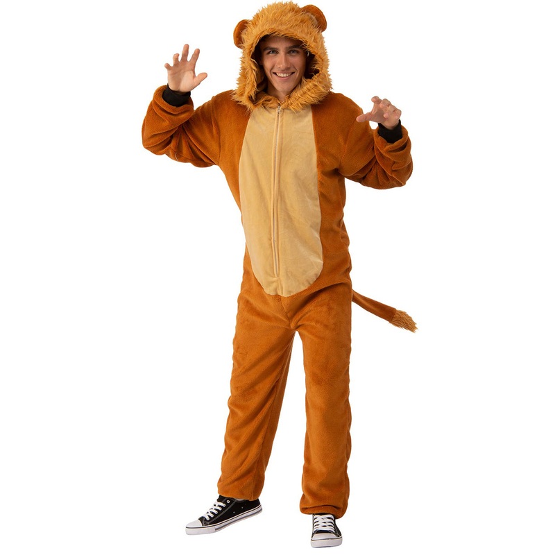 Furry Orange Lion Mens Animal Onesie Costume