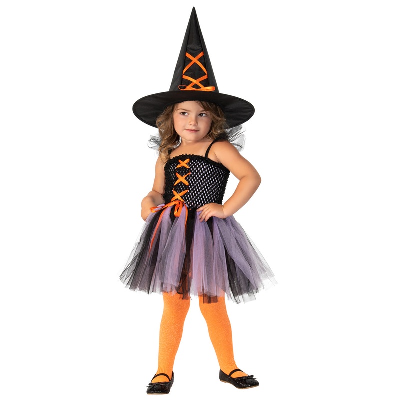 Little Witch Girls Purple And Orange Halloween Costume