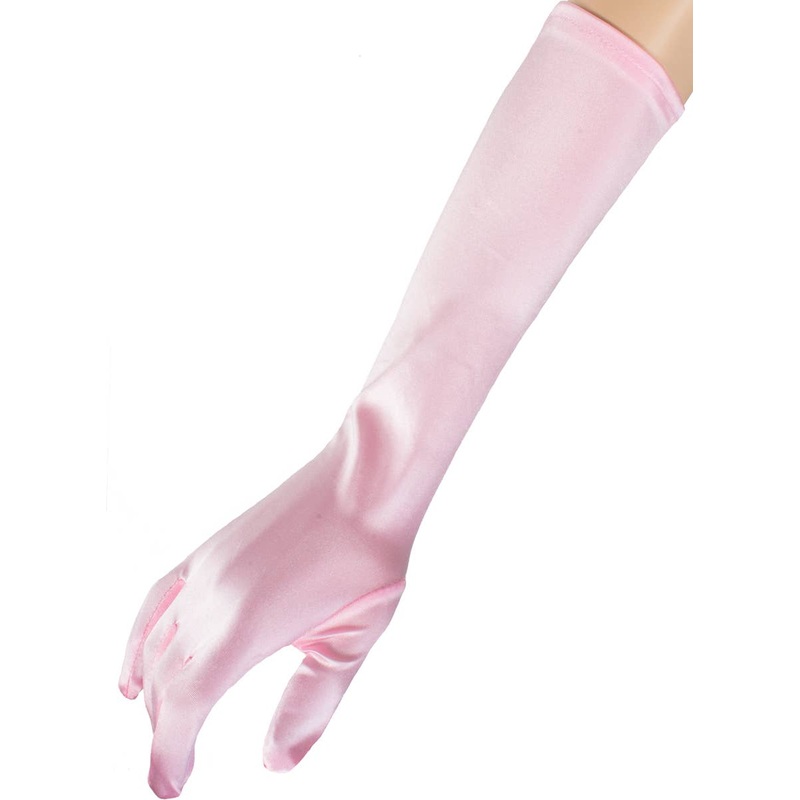 Long Baby Pink Satin Elbow Length Costume Gloves