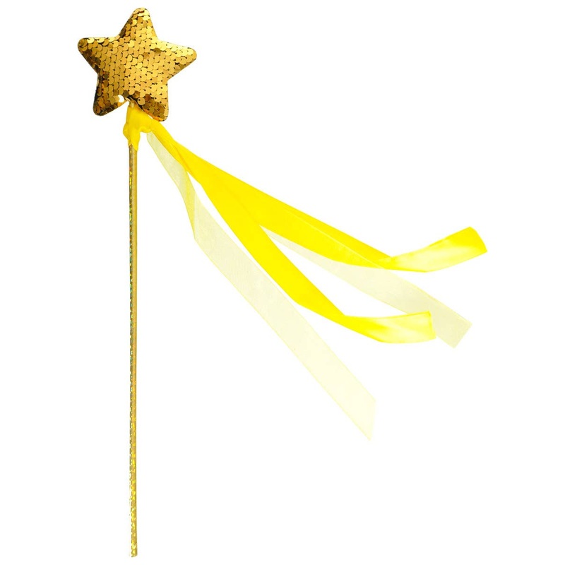 Magical Gold Sequin Star Costume Wand with Ribbons