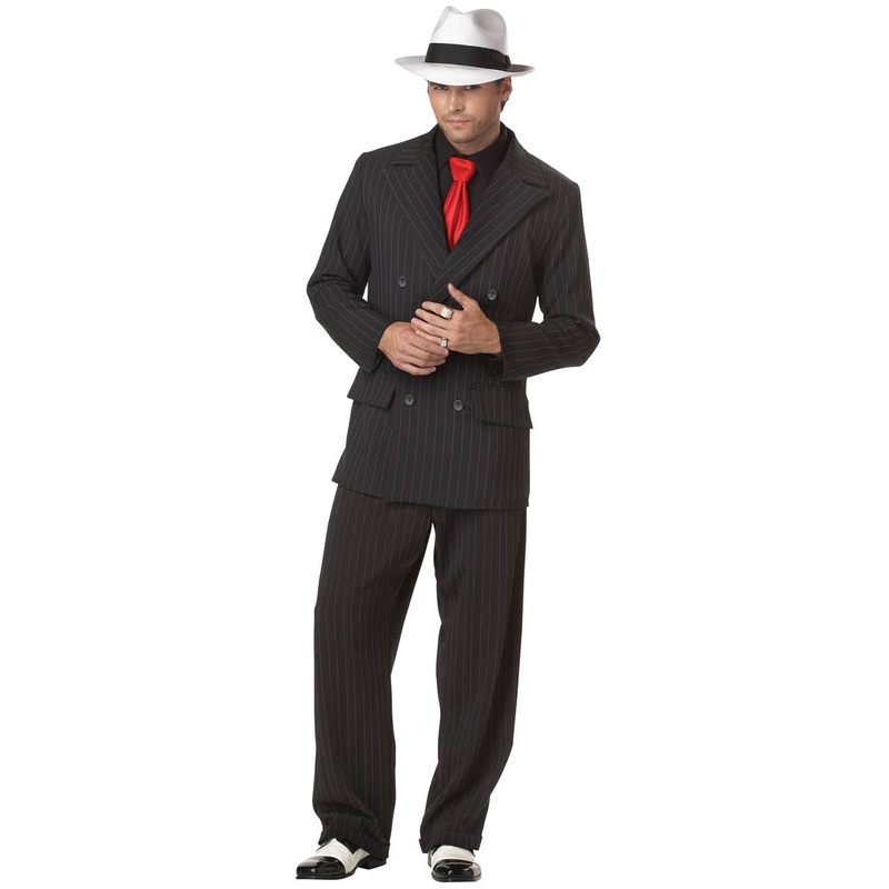 Mob Boss Mens Black Pinstripe 1920s Gangster Costume