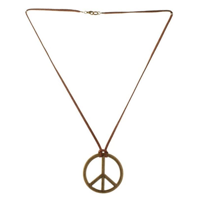 Rustic Peace Sign Necklace With Leather Chain