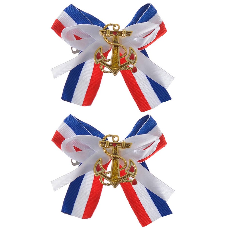 Sailor Girl Hair Clips with Gold Anchors - 2 Pack
