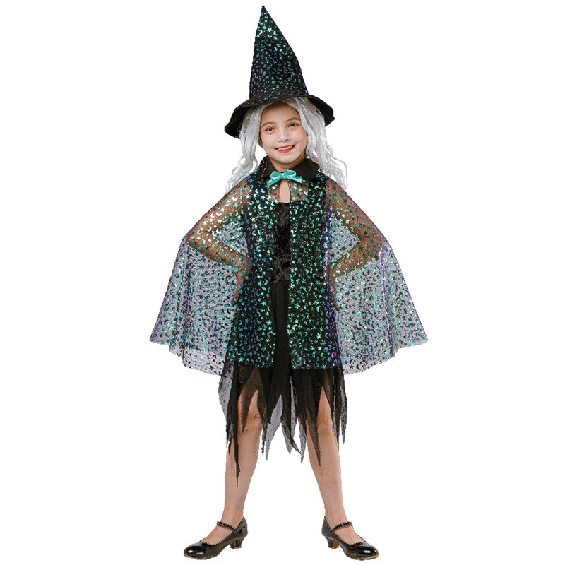 Sparkle Luna Witch Girls Cape and Hat Halloween Costume Set