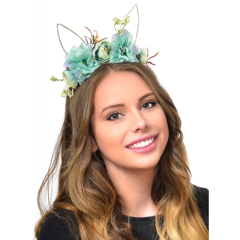 Watercolour Blue Floral Bunny Ears Costume Headband