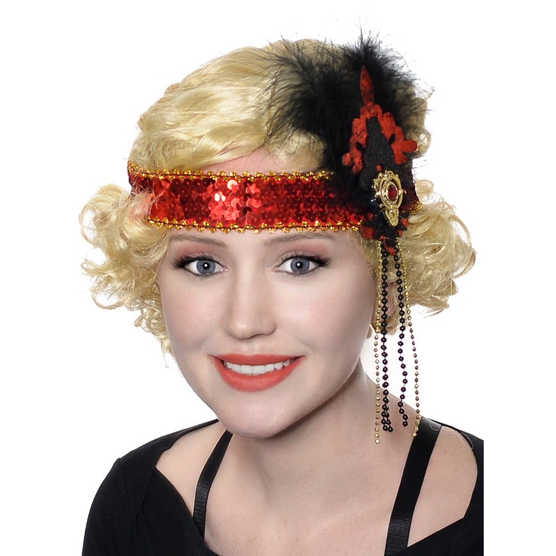 1920s Red and Black Sequins and Glitter Flapper Headband