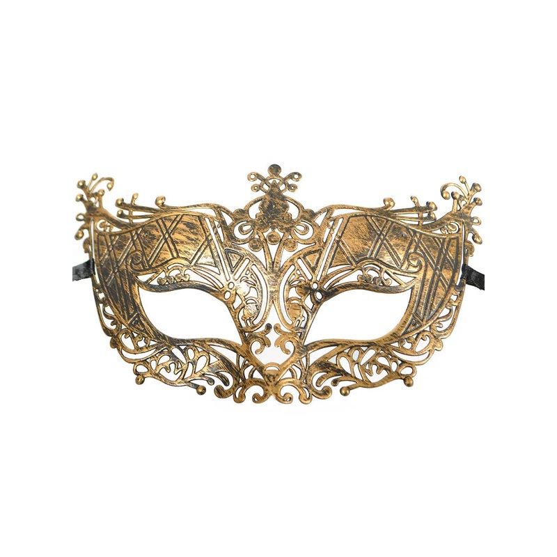 Aged Gold Filigree Masquerade Mask with Ribbon Ties