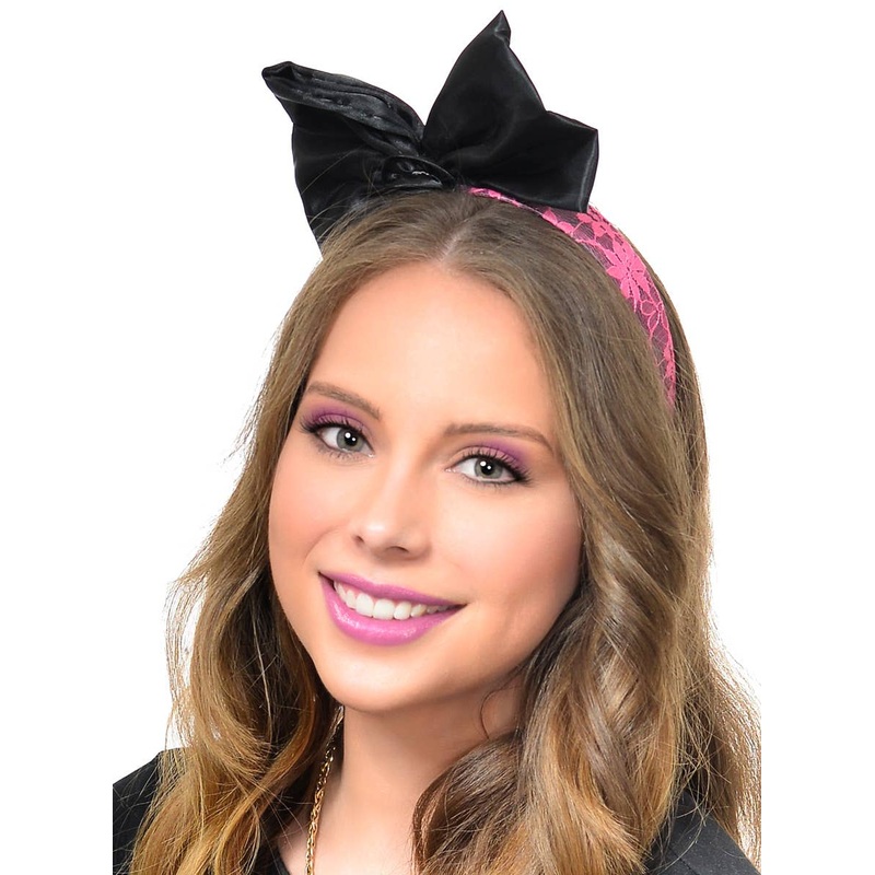 Awesome 80s Neon Pink and Black Bow Headband