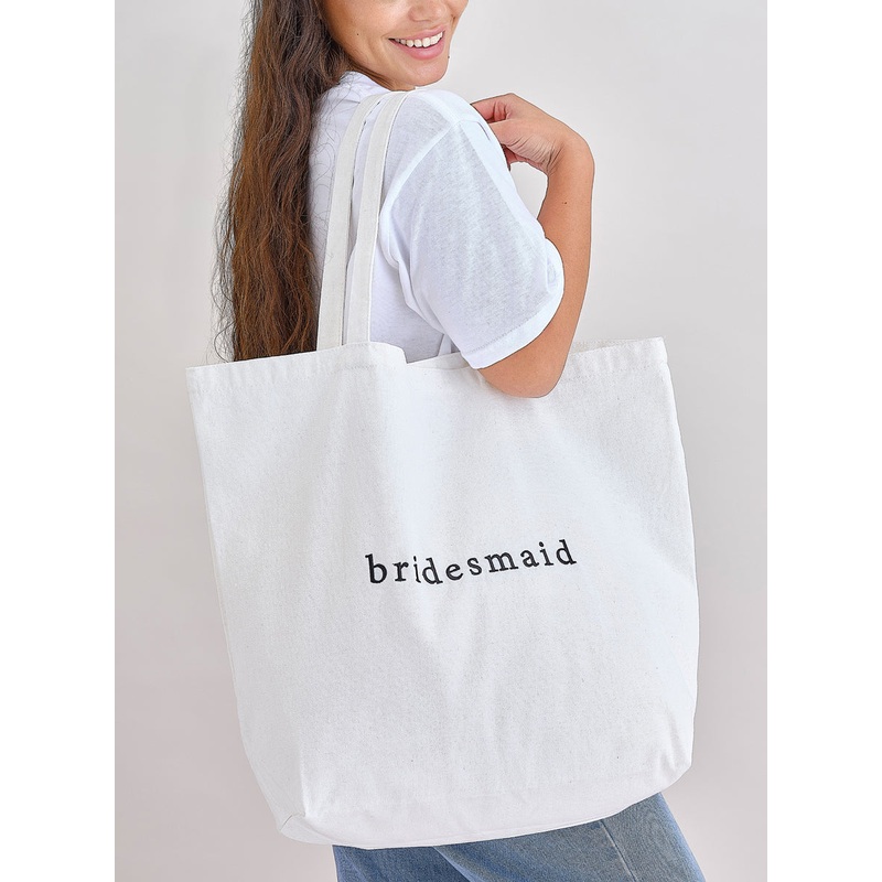 Bridesmaid White Canvas Embroidered 71cm Tote Bag