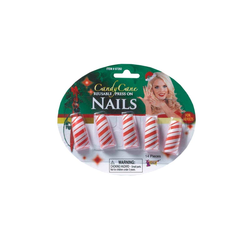 Candy Cane Womens Red And White Striped Stick On Fake Nails