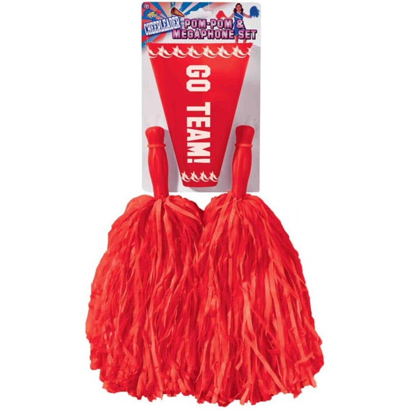 Cheerleader Red Pom Pom and Megaphone Set