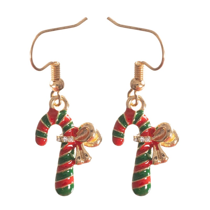 Cute Red and Green Candy Canes Christmas Earrings