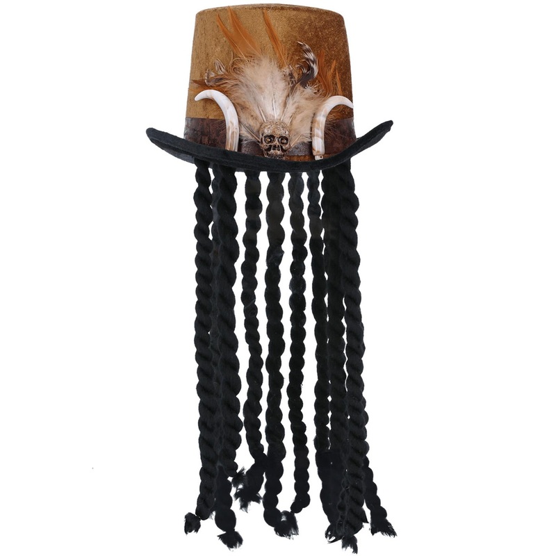 Deluxe Adults Witch Doctor Hat with Dreadlocks and Feathers