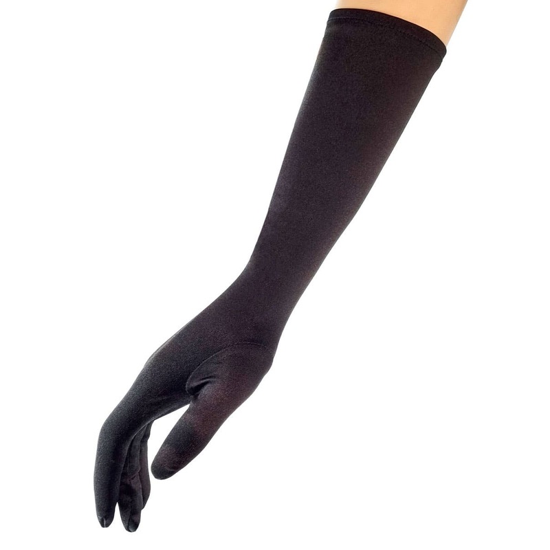 Elbow Length Long Black Satin Costume Gloves