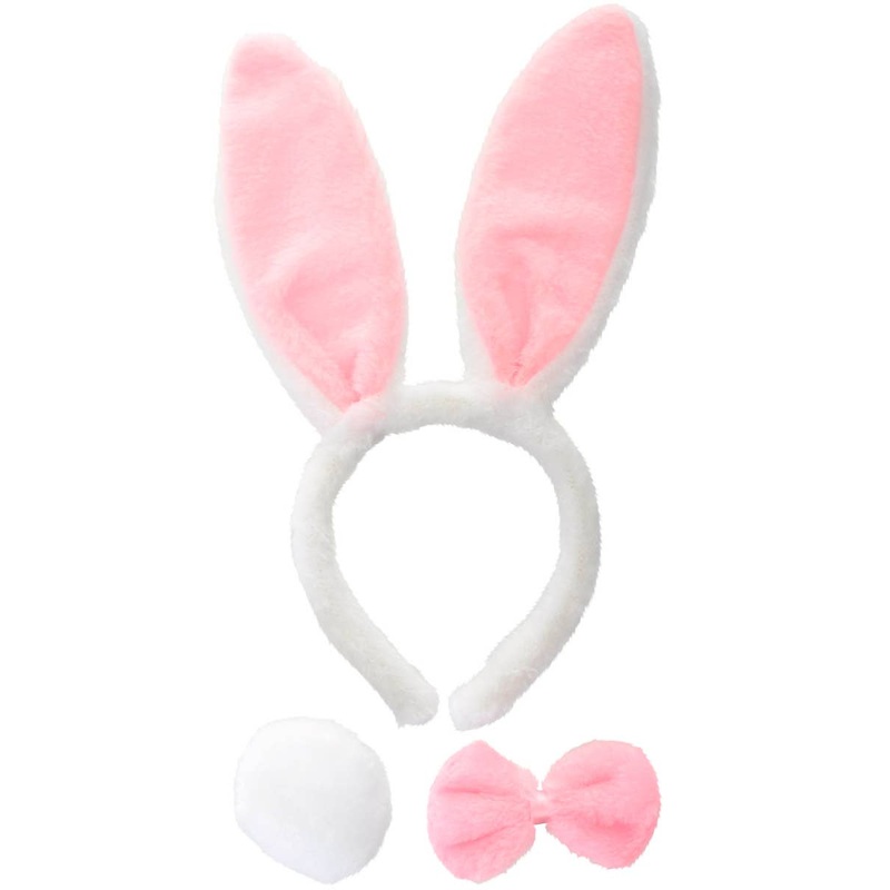 Fluffy White and Pink Bunny Rabbit Accessory Set
