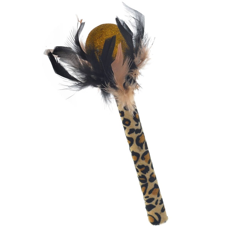 Gold Feather Costume Microphone with Leopard Print Handle