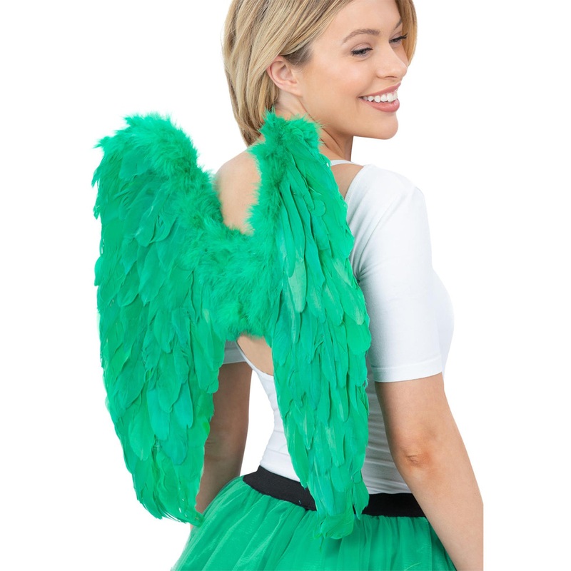 Green Feathered 50cm Angel Wings for Adults