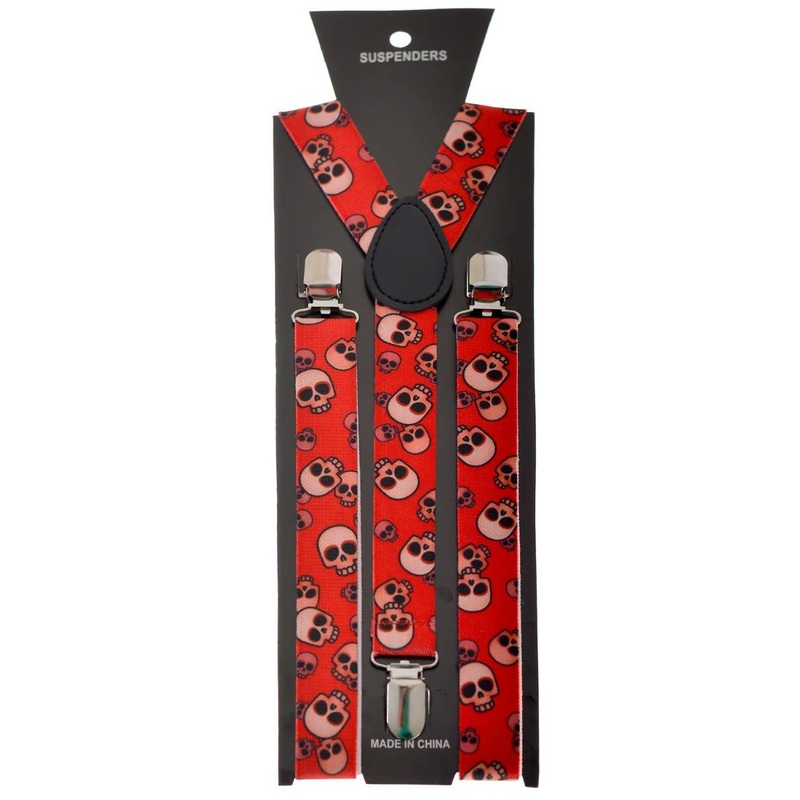 Halloween Skull Printed Red Suspenders Costume Accessory