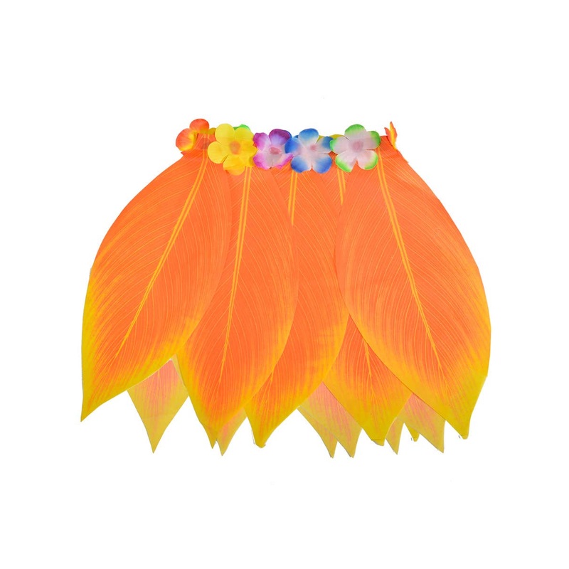 Hawaiian Orange Banana Leaf Kids Costume Skirt with Flowers