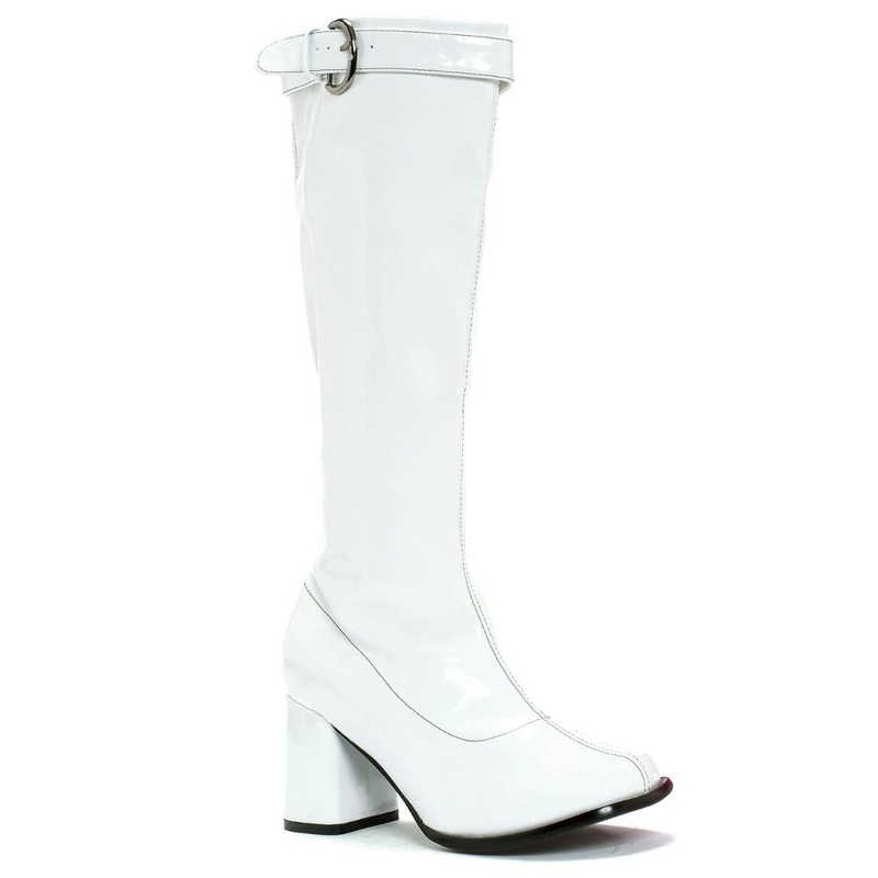 Hippie Womens White Knee High Costume Boots With Zipper