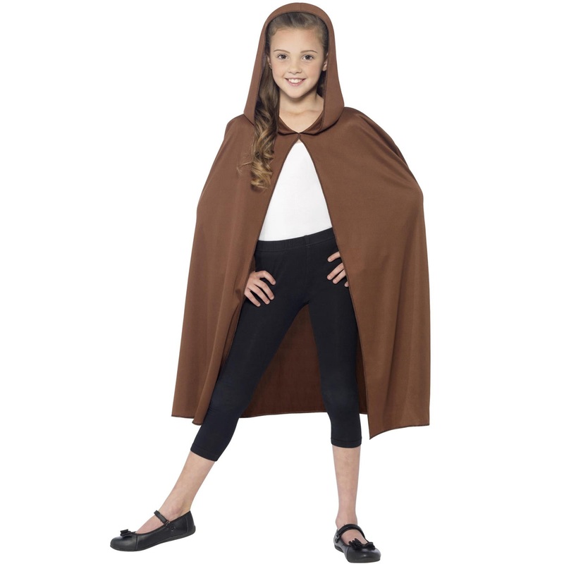 Hooded Girls Brown Costume Cape