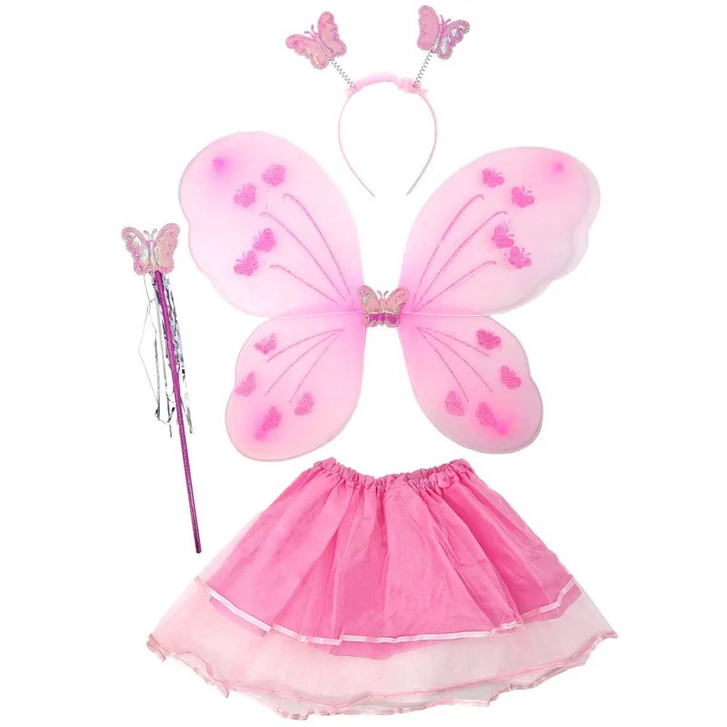 Iridescent Pink Toddler 4 Piece Butterfly Fairy Costume Set