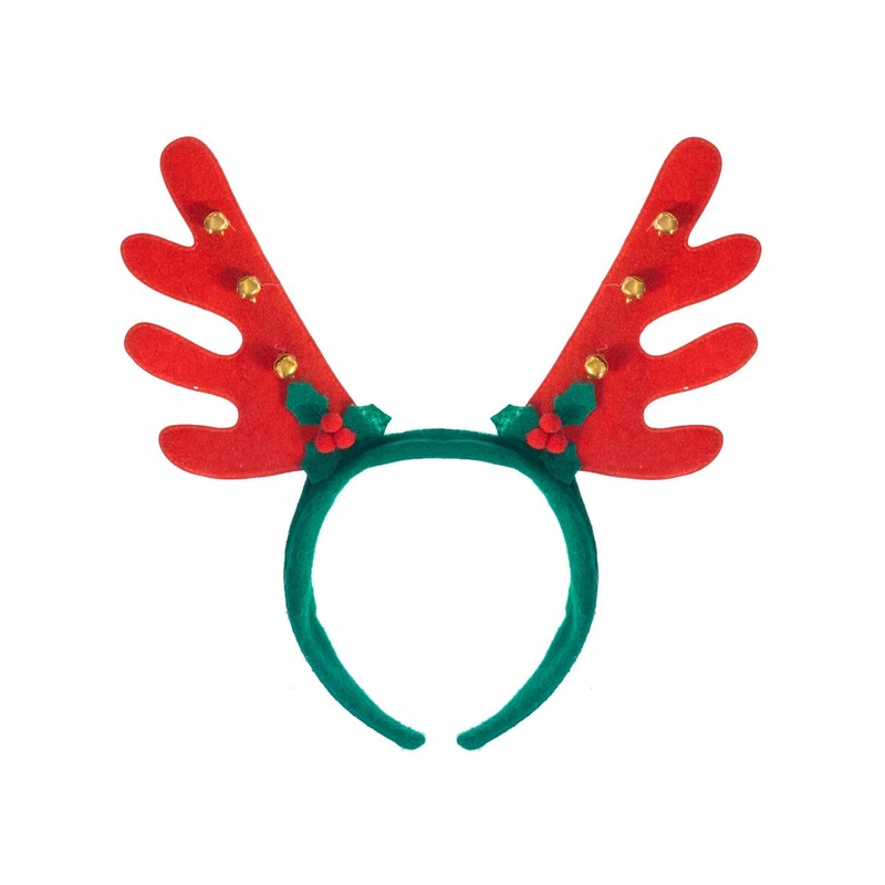 Jingle Bells Red Reindeer Antlers on Green Headband