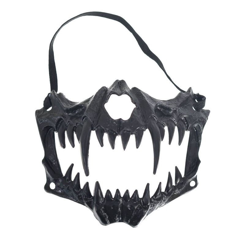 Menacing Roaring Half Dragon Face Black Costume Mask