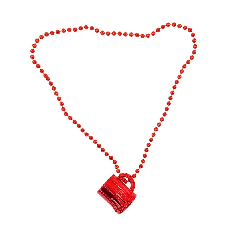 Mini Beer Jug Red Beaded Costume Necklace