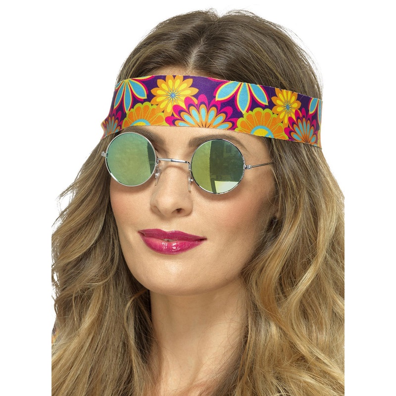Mirrored Lens Womens 1970s Hippie Costume Glasses