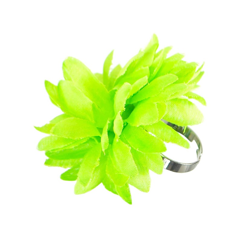 Neon Green Fabric Flower Costume Ring