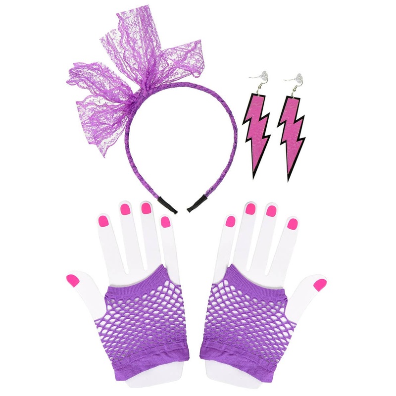 Neon Purple 3 Piece 1980s Costume Accessory Set