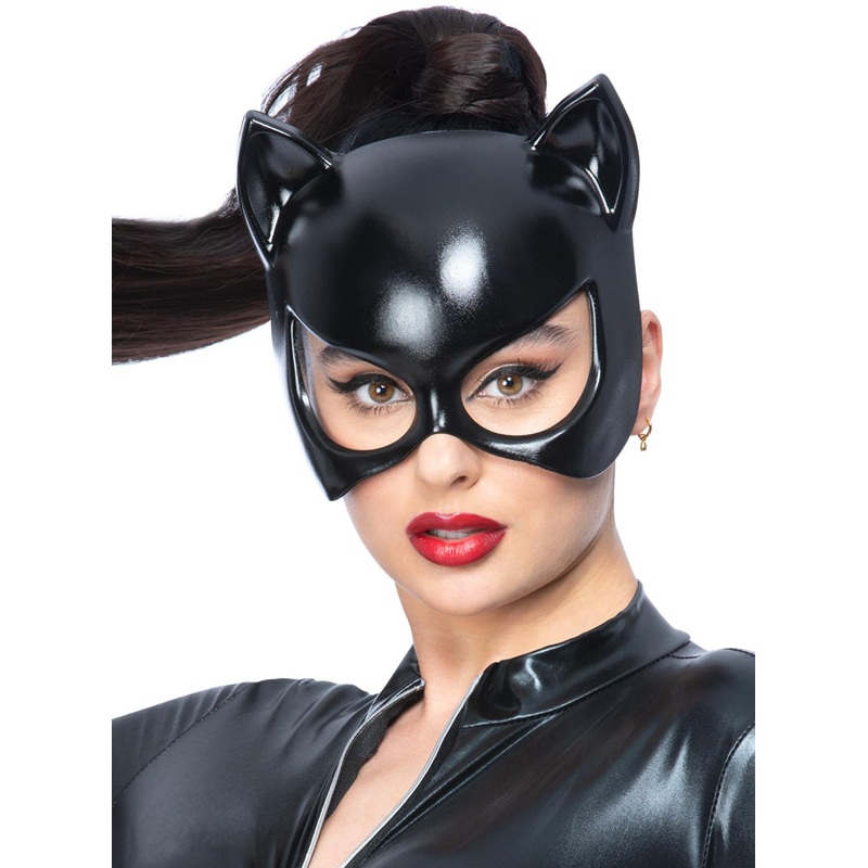 Shiny Womens Black Cat Costume Mask