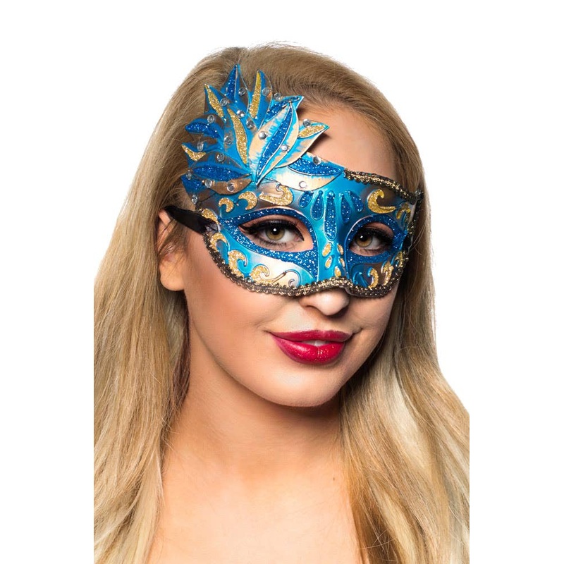Side Overlay Blue and Gold Adults Venetian Masquerade Mask