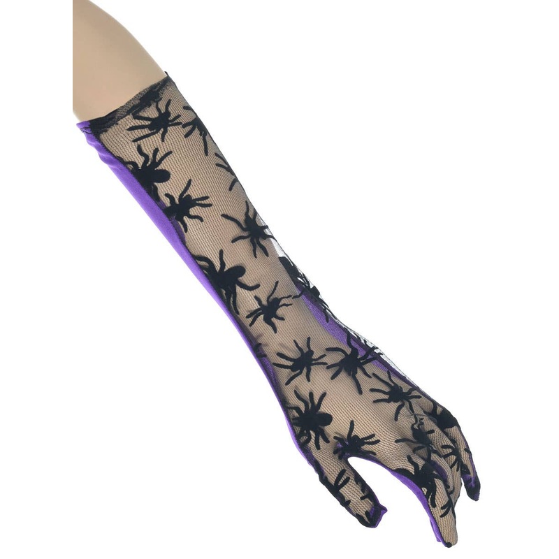 Spider Mesh Halloween Costume Gloves with Purple Lining
