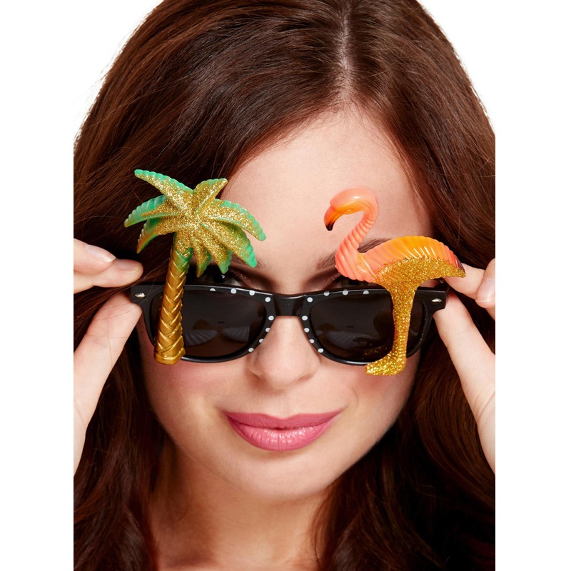 Tropical Flamingo and Palm Tree Novelty Glasses