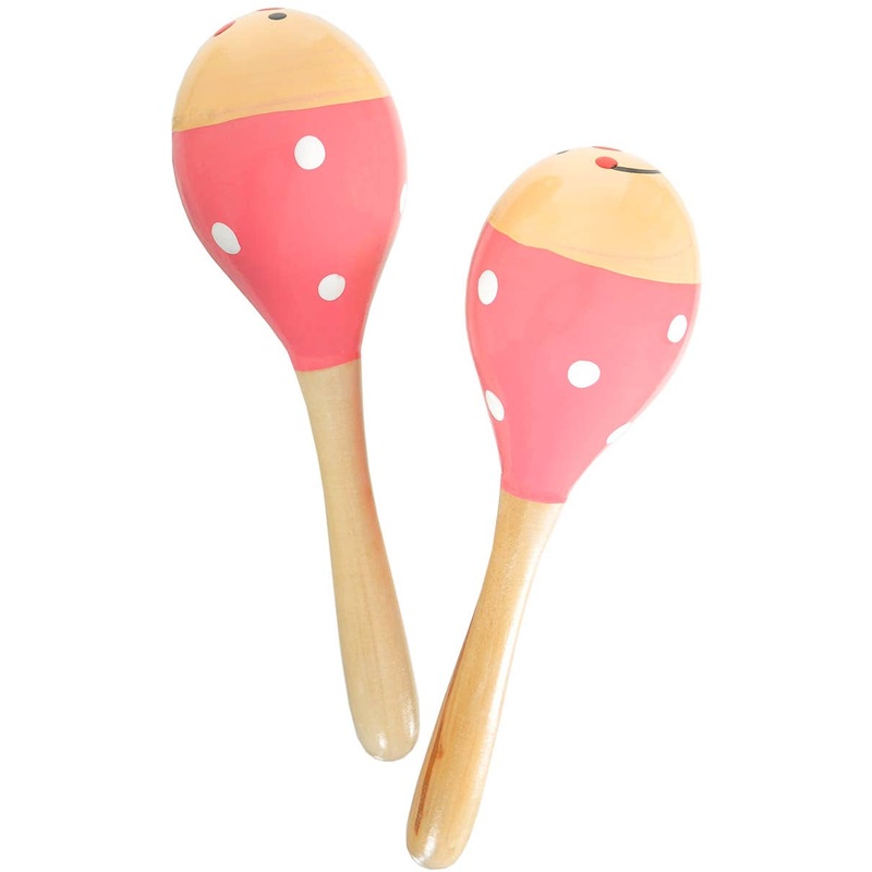 Wooden Pink Polka Dot Maracas with Smiley Faces