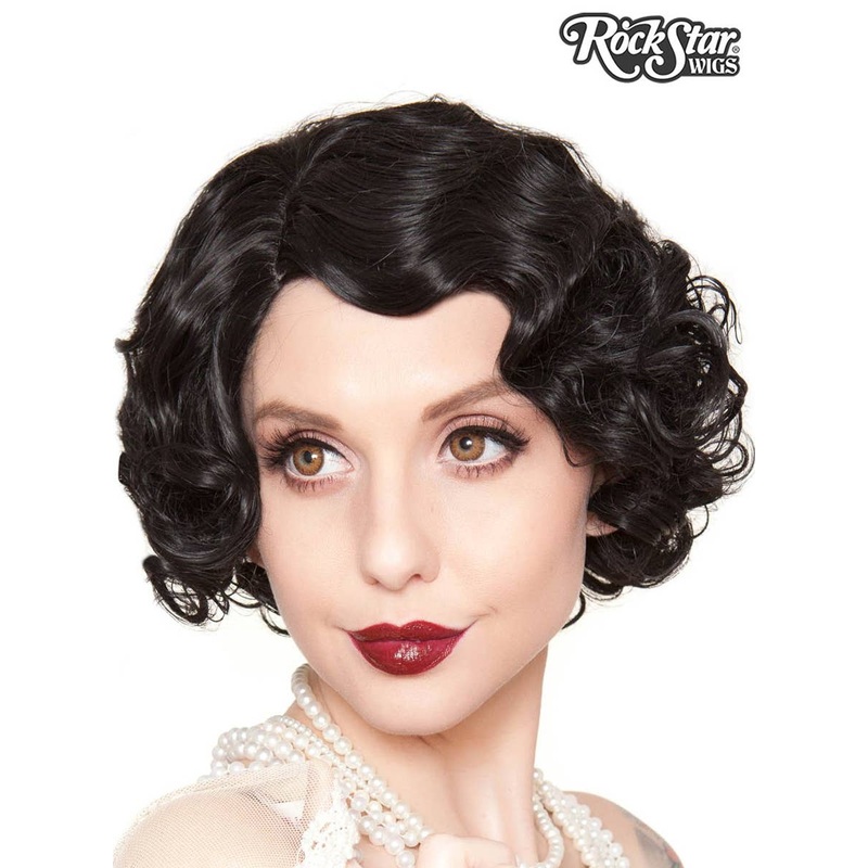 1920s Flapper Finger Waves Womens Black Costume Wig