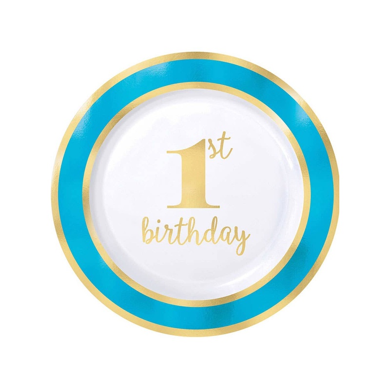 1st Birthday Boy Blue 19cm 8 Pack Plastic Plates