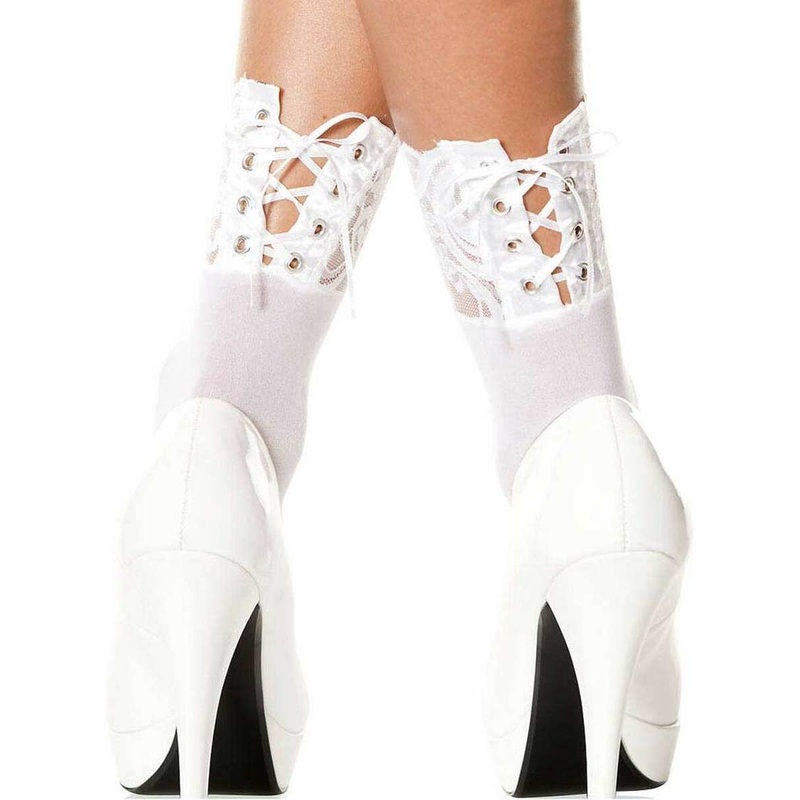 Ankle High White Socks with Lace Up Backs