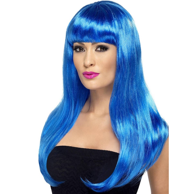 Babelicious Womens Long Royal Blue Costume Wig with Fringe